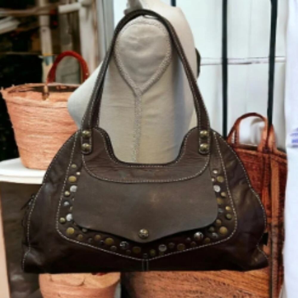 Patricia Nash Brown Leather Studded Shoulder Bag
